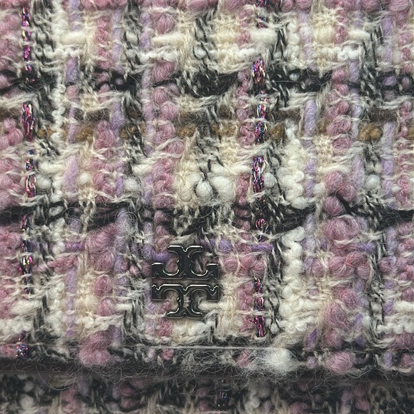 Tory Burch Emerson Tweed chain wallet NWT Ivory/Purple - Picture 13 of 13